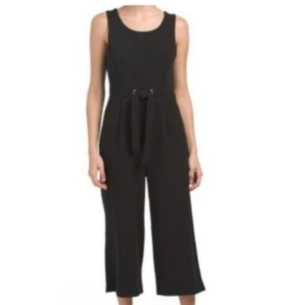 RACHEL ZOE Black Sleeveless Tie Waist Wide Leg Cropped Jumpsuit‎ Women's Size 2*